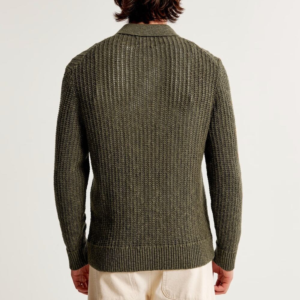 Abercrombie & Fitch Long-Sleeve 3-Button Sweater Knit Green Polo S - Picture 2 of 8